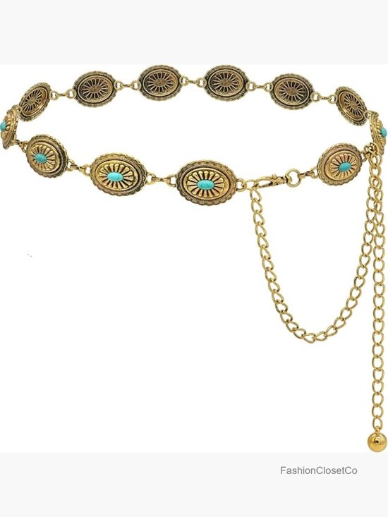 Metal Concho Chain Belt with Turquoise - Adjustable Waist Chain for Dress main image 6